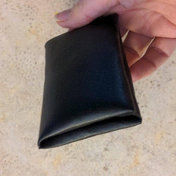 NEW! Handmade FAUX Leather Foldover  Card Holder Black/Black Antique Gold Snap - Picture 2 of 7